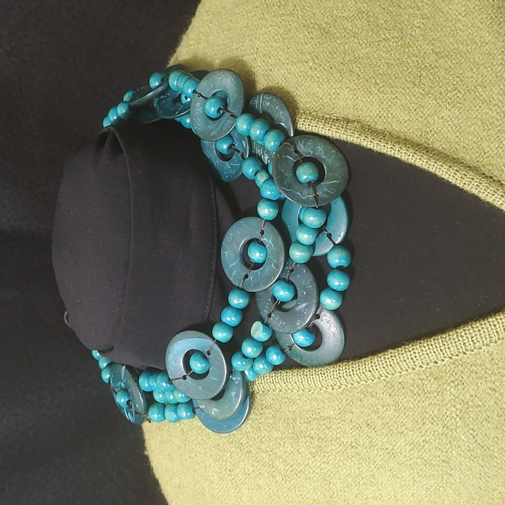 Turquoise Color Wood Bead Necklace